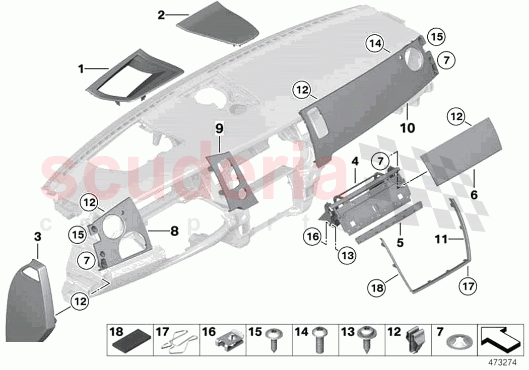Mounting parts instrument panel top of Rolls Royce Rolls Royce Dawn RR6(2017-2023)