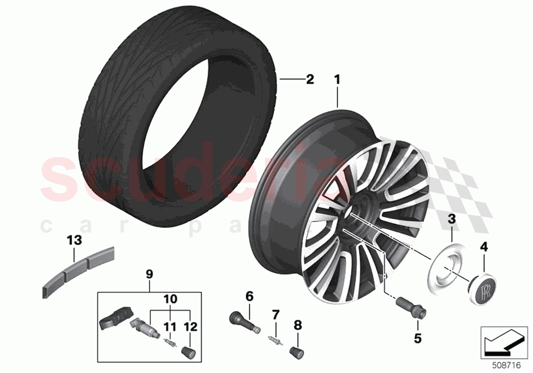 Light alloy wheel styling 822 of Rolls Royce Rolls Royce Ghost RR21(2019-2023)