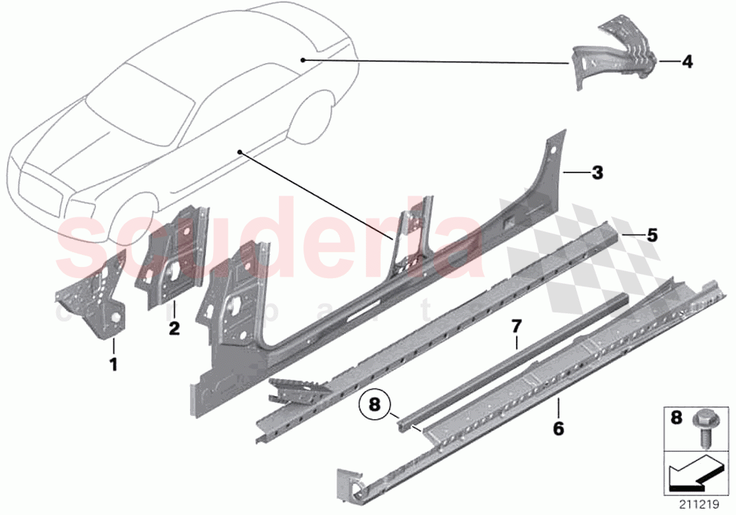 Body side frame parts of Rolls Royce Rolls Royce Ghost RR4(2017-2019)