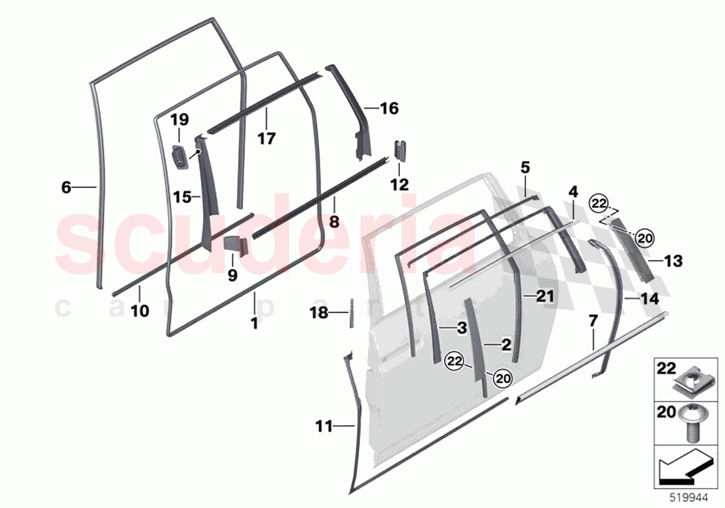 Trims and seals door rear of Rolls Royce Rolls Royce Phantom RR11(2017-2023)