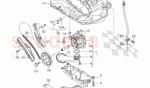 Oil pump with integrated, vacuum pump, oil dipstick