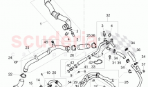 Coolant hoses and pipes, engine