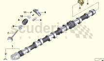 Valve timing gear, camshaft, outlet