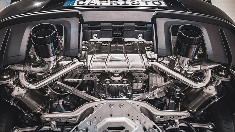 Photo of Capristo Rear Silencer and 250-Cell Sport Cats with Headers for the Porsche 718 Cayman GT4 - Image 4